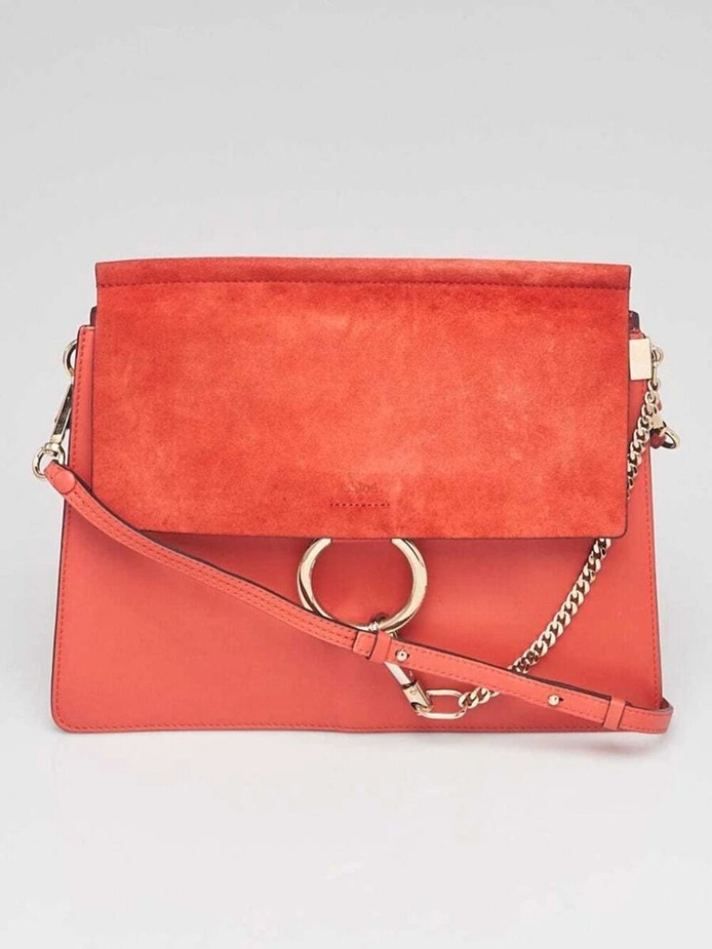 Chloe Red Leather/Suede Faye Medium Shoulder Bag